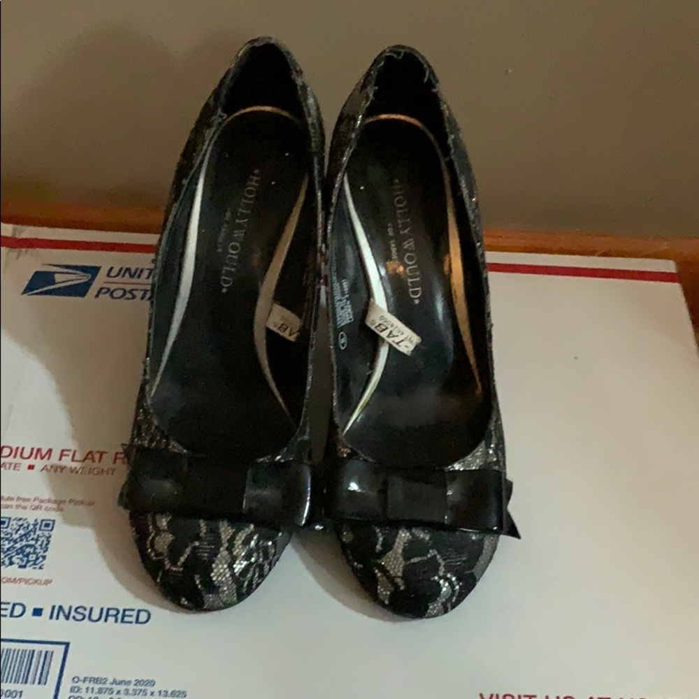 Silver and Black Lace Heels